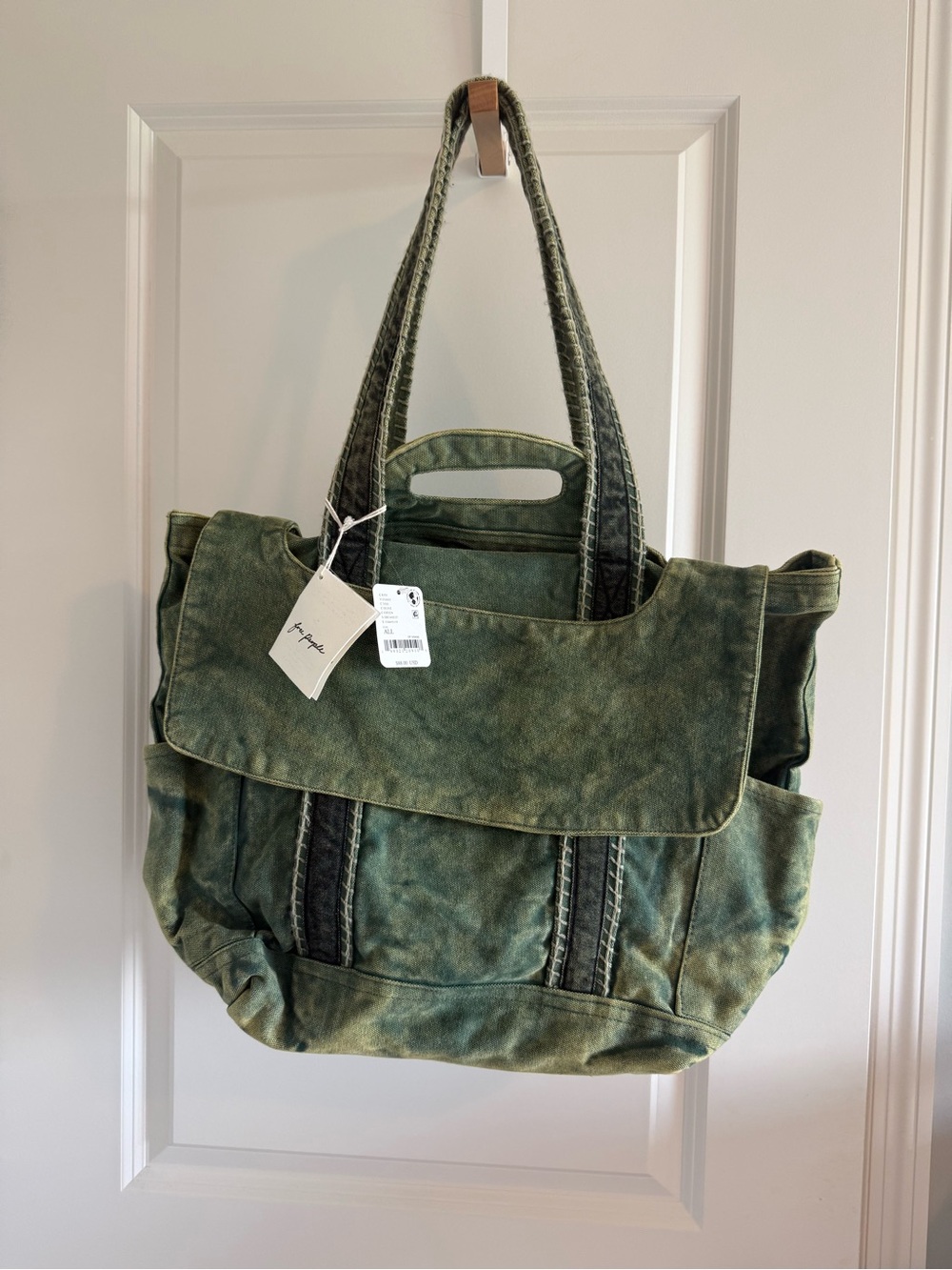 Free People Olive Green Cordes Canvas Tote Denim NWT